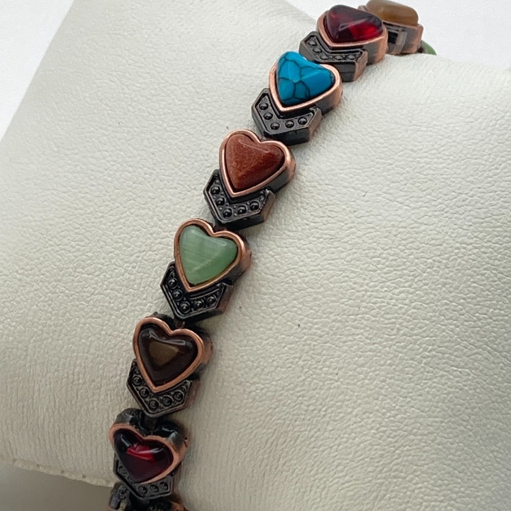 Modern Women's Heart Bracelet Copper Tone Rainbow 7"